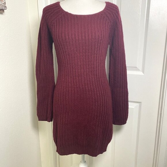 Urban Outfitters Silence & Noise Burgundy Knit Sweater Dress Back Opening Size M - Picture 2 of 11